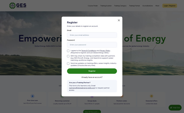 Global Energy Skills: Course Finder and Filtering System — Built a dynamic filtering system for courses based on location, training category, training format, and accreditation. Users can select Continent → Country → City/Town or use dropdowns to narrow down options.

CMS for Locations & Courses — Set up collections for training locations, categories, formats, accreditation bodies, course details, etc., so content can be managed dynamically.

Homepage & Hero Section — Developed a compelling hero section with background imagery, clear calls to action (“Start Learning”, “View Courses”), and an interface that highlights discounts, training locations, and course offerings.

Discounts & Promotions Module — Integrated logic for various discount types: first-time user, loyalty rewards, group deals, partner codes, seasonal offers. All managed via the backend so promotions can be updated without code changes.

Accreditation / Partner Listings — Created pages/sections to showcase accreditation bodies, training partners, industry partners, giving credibility and trust.

Responsive Design — Ensured the site functions well and looks good across desktop, tablet, and mobile, including navigation, filtering UI, images, and dropdowns.

User Interface & UX Enhancements — Clean layouts, easy-to-use menus, search bars, visual feedback, and sorting for a smoother user experience.