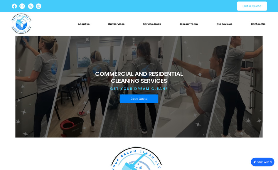 Your Dream Clean LLC: This site is built in wix studio.

Your Dream Clean LLC is a professional cleaning company offering both residential and commercial cleaning services.