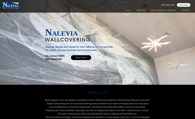 Nalevia Wallcovering: We designed the site along with creating the verbiage. We also Put the design together for the logo and provided a training on how to use the editor and the WIX dashboard.