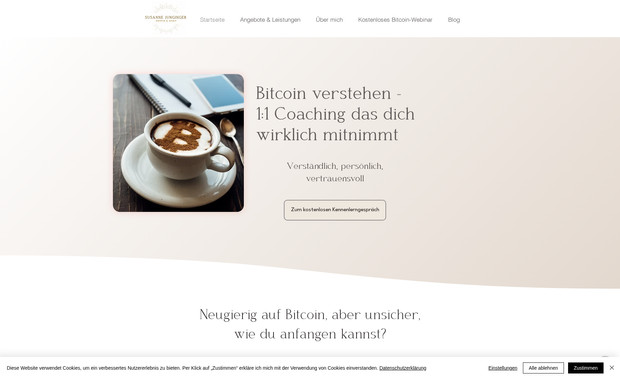 Susanne Junginger: Erstellung einer Webseite für eine Bitcoin Expertin mit der Zielgruppe: Frauen.