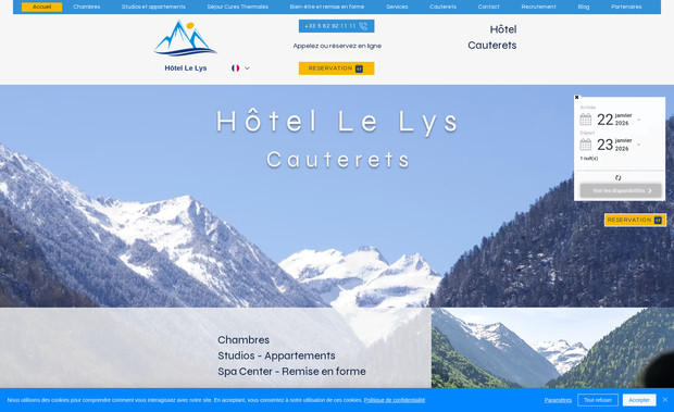 Hôtel Le Lys: Présentation de l'hôtel et la résidence avec intégration de la réservation en ligne via le logiciel reservit.