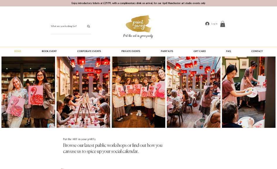 Paint Away Events: Bespoke design with event bookings, blog and fully integrated and interactive website created by Dislo.