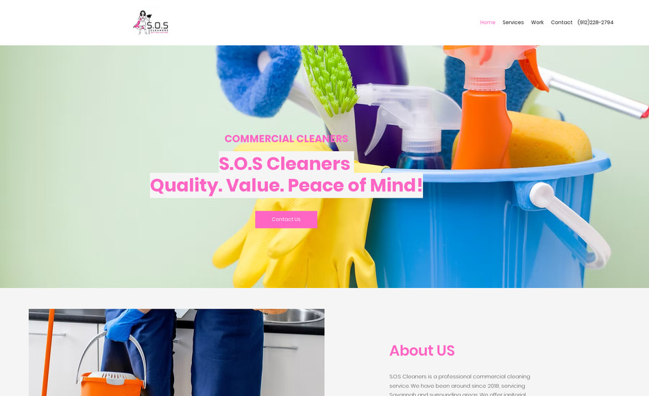 S.O.S Cleaners Wix Website: Project: S.O.S Cleaners Website
Role: Web Designer

I built a clean and professional website for S.O.S Cleaners, a commercial‑cleaning service operating in Savannah and surrounding areas. The site features a bold hero section communicating “Quality. Value. Peace of Mind!”, and includes clear sections such as About Us (highlighting their foundation in 2018, service area and values) and Why Choose Us (with affordable rates, flexible hours, licensed & insured). 


Design highlights include simple navigation (Home | Services | Work | Contact), easy access to call or contact form, and a layout that communicates trust and professionalism for commercial clients.