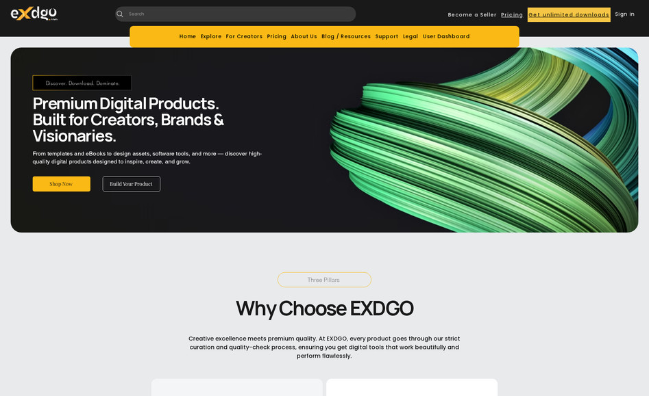 Exdgo: Our team built EXDGO from the ground up—covering complete design, custom layouts, and full Wix development. The platform highlights digital products and tools with a clean, minimal aesthetic, advanced content structuring, and user-friendly navigation tailored for conversions and marketplace growth.