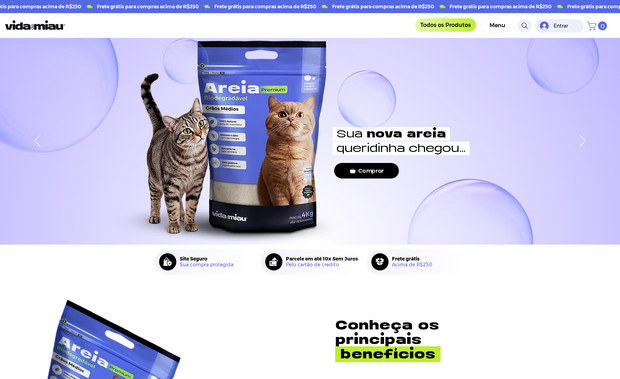 Vida de Miau: Areia Biodegradável Premium Vida de Miau: 100% natural, controla odores, forma torrões firmes e garante higiene com sustentabilidade.