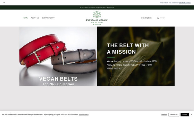 FAP Italia Vegan: Website for a company specialised in production of vegan leather accessories.