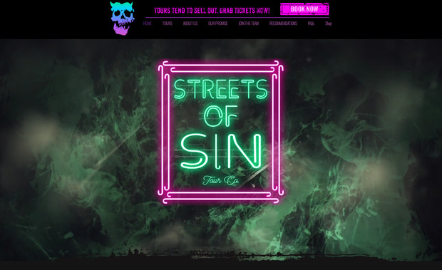 Streets of Sin Tours: Electric, provocative, and unapologetically bold — Streets of Sin now commands a digital presence as darkly immersive as its walking tours. Midnight Boheme leaned into gritty textures, haunted imagery, and sharp contrast to echo the underbelly of New Orleans’ French Quarter. The site leans heavy on storytelling—crime, vice, mystery—using raw visuals, bold headlines, and atmospheric overlays to set the tone from the first scroll. Navigation channels visitors through tours, team pages, FAQs, and recommendations in a way that feels like uncovering secret paths in the city. The result is a web experience that doesn’t just advertise a tour—it becomes part of the legend, pulling users into the shadows before they even step outside.