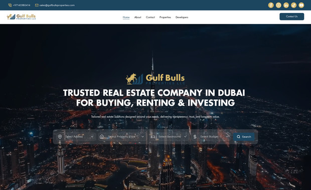 Gulf Bulls: This website was built for a Dubai-based client, with a strong focus on showcasing property listings in a clear and professional way. We added and structured all listings to ensure potential buyers can easily browse, understand details, and make inquiries without confusion. The entire experience was designed to make property discovery smooth and user-friendly. The client was extremely satisfied with the final website and how effectively it supports their real estate business.