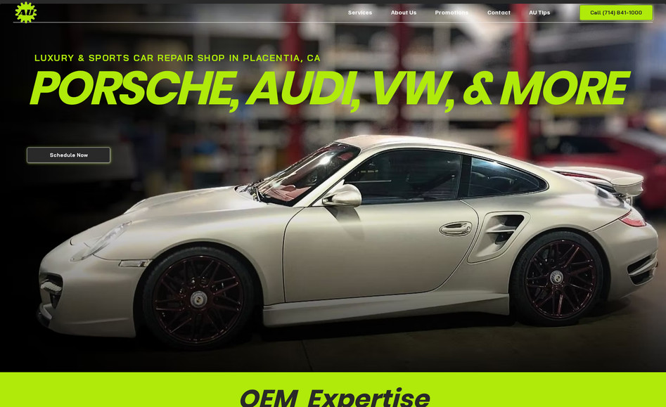 AU Tuning: Website Re-Design for Euro-auto repair company. Foundational SEO to rank for local keywords.