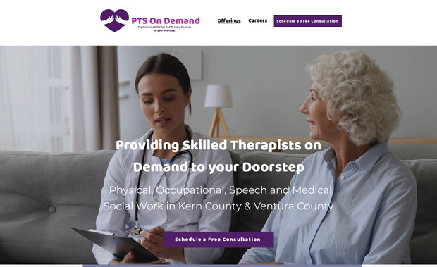 Pts On Demand: PTS on Demand
Branding, Website Design, & Visual Content Direction

PTS on Demand brings therapeutic services directly to your doorstep—so we designed a brand and website that feels just as accessible and comforting.

The client’s vision was clear: a clean, intuitive design that would be easy for an older audience to navigate, while still feeling modern and professional. We chose a soothing palette centered around purple, reflecting both calm and care, and incorporated diverse photography and video content to resonate with a wide range of visitors.

To support both patients and providers, we included a thoughtfully curated shop page featuring commonly recommended therapy tools and wellness products—making it simple for users to find what they need.

With big plans to expand, the site also features a “Join Our Team” page designed to attract top talent. It highlights the company’s values, culture, and the benefits of working with PTS on Demand—laying the groundwork for scalable growth.