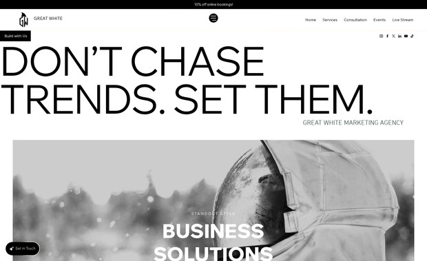 Great White Agency: Highly functional black & white design for web design and consulting agency with booking and sub portals.