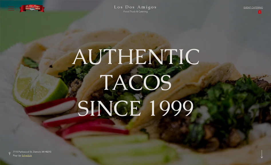 Los Dos Amigos: Website built on Wix Studio featuring scroll effects and Wix Restaurant Menu.