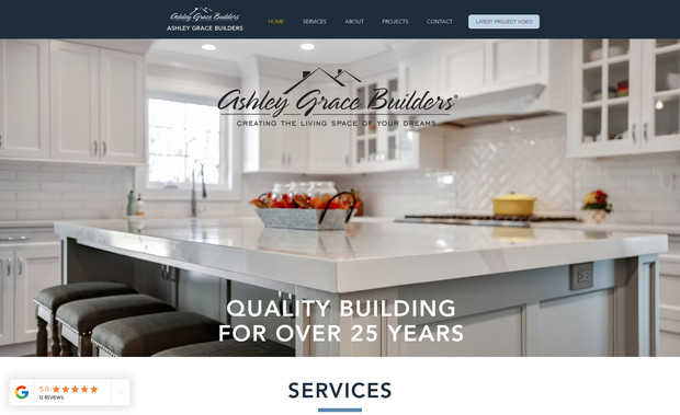 Ashley Grace Builders: Brand new website to primarily showcase high-end builders projects and the services they provide. Logo development, list of services, about the builder, a photo gallery with thumbnails - photography was completed for all projects (both drone and stills) and contact us information.