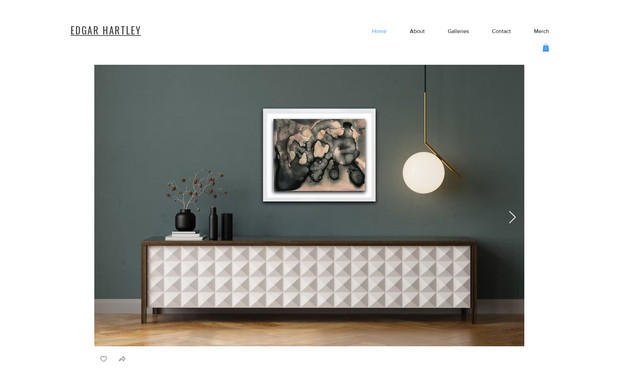 Edgar Hartley Art: A custom, simple yet effective website featuring two sales channels: an online store and a merchandise shop connected to an external print-on-demand service. Custom image mockups allow clients to visualize the artwork in their homes.