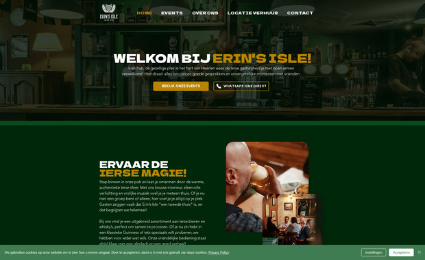 Erin's Isle Heerlen: Voor deze gezellige Ierse pub ontwikkelden we een complete website in herkenbare huisstijl. Inclusief eventpagina, over ons-sectie, contactformulier en meer. Alles in één duidelijke flow, sfeer, beleving en functionaliteit komen samen.