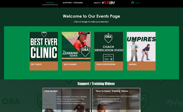 Ontario Baseball Association - EVENTS: Coaches Conference with pre-recorded workshops, conventions, online education programming (LMS), e-commerce, CMS database connections etc.