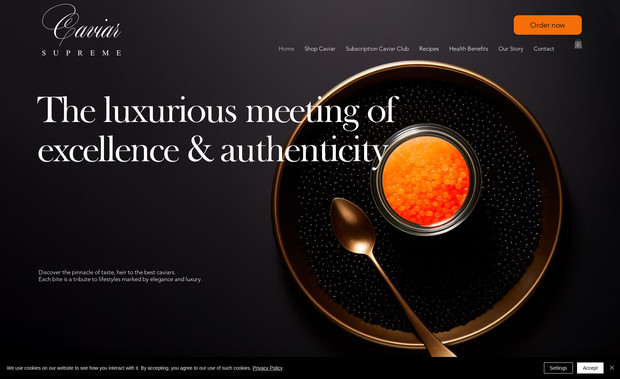 Caviar Supreme: Site internet de vente de Caviar suprême.
Brief : un logo et un business.
Livraison de la totalité du site, images et contenus en anglais.