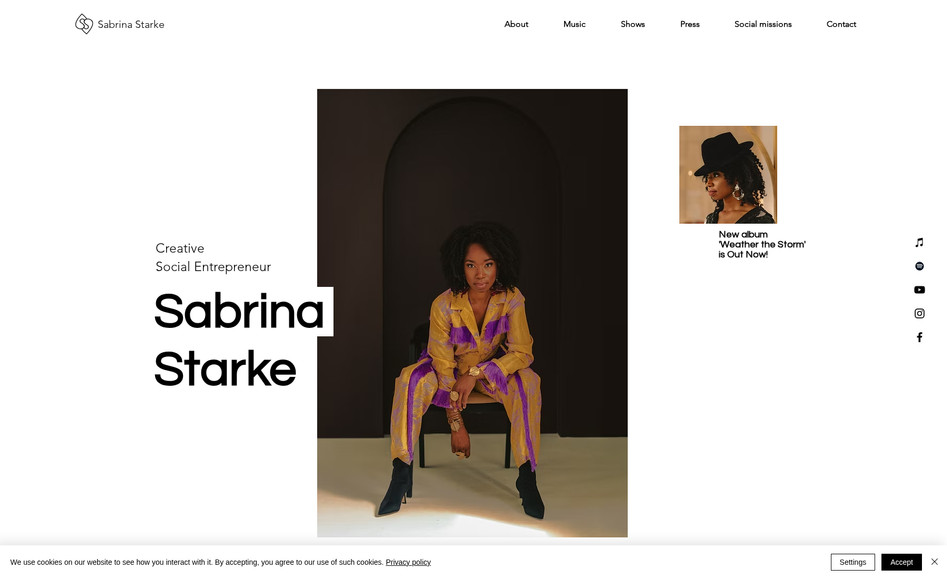 Sabrina Starke Music: For this project the client used a Wix template and filled the content. I checked and corrected the design, SEO settings and mobile design.