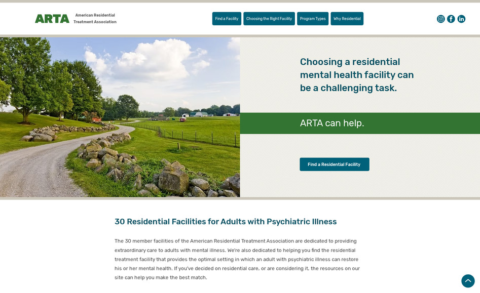 ARTA: Redesigned and migrated the ARTA website from WordPress to Wix, creating a modern, user-friendly experience tailored to their audience. The new site includes a custom CMS setup, allowing for easy content management, and features a robust search and filter system for browsing ARTA member facilities. The site is fully responsive and optimized for both desktop and mobile viewing.