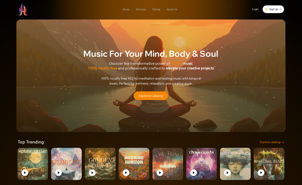 Harmni: Subscription / Plan Management: Implemented multiple membership levels (e.g. “Serene Starter”, “Mindful Creator”, “Zen Unlimited”) with different download limits, permissions, and licensing rules. 

Royalty-Free Audio Library & Download Workflow: Built audio previews, asset licensing (100% royalty-free 432Hz music), and download tracking for members.

Dynamic UI & Catalog Exploration: Designed filtered browsing/search interfaces so users can explore catalog by mood, theme, use case (e.g. wellness, video background, podcast), trending tracks, etc. 

Pricing Pages & Feature Presentation: Developed clean and user-friendly pricing page showing what each plan contains (number of downloads, commercial usage, etc.), and features like “Cancel Anytime” and secure subscription flow. 

User Dashboard & Members-Only Features: Created member account screens (Download History, Favorites, Settings) so users can manage their subscriptions and content. 

Responsive & Brand-Focused Design: Ensured that everything — streaming, navigation, download mechanisms — works well on desktop, tablet, and mobile; and reflected the brand identity (wellness/music/frequency) in visuals and UX. 