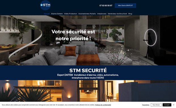 Stm Sécurité: Expert DAITEM alarme Isère: Passage de Wordpress à Wix. Création totale du site internet vitrine. Mise en place d'une campagne Google ADS. Seo toujours en cours..