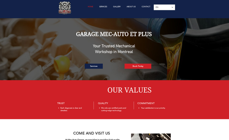 Mec Auto Garage: Web Design and Bilingual Integration for Mec Auto Garage
We are proud to have partnered with Mec Auto Garage, a premier automotive service provider located in Quebec, Canada. Our focus was to enhance their online presence by designing a sleek, user-friendly website that caters to both English and French-speaking customers. Key features of our service included:

    Bilingual Website Design: We developed a fully responsive, bilingual website that ensures all visitors, regardless of their preferred language, can access comprehensive information about Mec Auto Garage's services.
    User Experience Optimization: The design prioritizes ease of navigation and quick access to service bookings, making it straightforward for users to find what they need and book services without hassle.
    SEO Optimization: Both English and French versions of the site are optimized for search engines, enhancing visibility and driving local traffic from both language groups.
    Content Strategy: We crafted high-quality content for both language sections, focusing on engaging and informative text that resonates with the diverse clientele of Mec Auto Garage.

Our goal was to create a digital presence that reflects the professionalism of Mec Auto Garage and effectively serves their bilingual customer base.
French Version:

Conception Web et Intégration Bilingue pour Mec Auto Garage

Nous sommes fiers d'avoir collaboré avec Mec Auto Garage, un fournisseur de services automobiles de premier plan situé au Québec, Canada. Notre objectif était d'améliorer leur présence en ligne en concevant un site web élégant et facile à utiliser, accessible aux clients francophones et anglophones. Les caractéristiques clés de notre service comprenaient :

    Conception de site Web bilingue : Nous avons développé un site Web entièrement réactif et bilingue, garantissant que tous les visiteurs, quelle que soit leur langue préférée, puissent accéder à des informations complètes sur les services de Mec Auto Garage.
    Optimisation de l'expérience utilisateur : La conception donne la priorité à la facilité de navigation et à l'accès rapide aux réservations de services, permettant aux utilisateurs de trouver facilement ce dont ils ont besoin et de réserver des services sans difficulté.
    Optimisation SEO : Les versions anglaise et française du site sont optimisées pour les moteurs de recherche, améliorant la visibilité et attirant le trafic local des deux groupes linguistiques.
    Stratégie de contenu : Nous avons rédigé des contenus de haute qualité pour les deux sections linguistiques, en nous concentrant sur des textes engageants et informatifs qui résonnent avec la clientèle diversifiée de Mec Auto Garage.

Notre objectif était de créer une présence numérique qui reflète le professionnalisme de Mec Auto Garage et qui sert efficacement leur base de clients bilingues.

Diseño Web y Integración Bilingüe para Mec Auto Garage

Estamos orgullosos de haber colaborado con Mec Auto Garage, un proveedor líder de servicios automotrices situado en Quebec, Canadá. Nuestro objetivo fue potenciar su presencia en línea mediante el diseño de un sitio web elegante y fácil de usar que atiende tanto a clientes de habla inglesa como francesa. Las características clave de nuestro servicio incluyeron:

    Diseño Web Bilingüe: Desarrollamos un sitio web completamente adaptable y bilingüe, asegurando que todos los visitantes, independientemente de su idioma preferido, puedan acceder a información completa sobre los servicios de Mec Auto Garage.
    Optimización de la Experiencia del Usuario: El diseño prioriza la facilidad de navegación y el acceso rápido a las reservaciones de servicios, permitiendo a los usuarios encontrar lo que necesitan y reservar servicios sin complicaciones.
    Optimización SEO: Ambas versiones del sitio, inglés y francés, están optimizadas para motores de búsqueda, mejorando la visibilidad y atrayendo tráfico local de ambos grupos lingüísticos.
    Estrategia de Contenido: Elaboramos contenido de alta calidad para ambas secciones lingüísticas, enfocándonos en textos atractivos e informativos que resuenan con la diversa clientela de Mec Auto Garage.

Nuestro objetivo fue crear una presencia digital que refleje el profesionalismo de Mec Auto Garage y que sirva eficazmente a su base de clientes bilingües.
