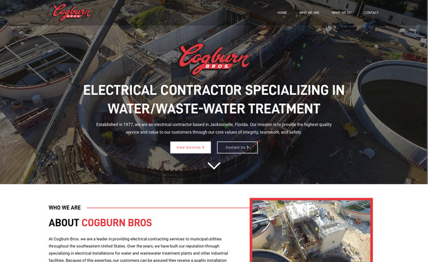 Cogburn Bros Inc.: I worked on the design and development of the website for Cogburn Bros, a trusted electrical contracting firm serving municipal utilities across the southeastern U.S. The website was built to reflect their professionalism and industry expertise, particularly in electrical installations for water and wastewater treatment facilities. The final result is a clean, informative, and dependable digital presence that aligns with the company’s commitment to safety, reliability, and long-term service.