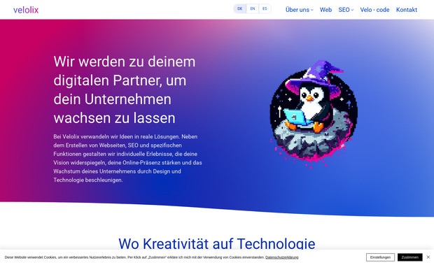 Velolix: Velolix.com ist eine mehrsprachige Website, die in Deutsch, Englisch und Spanisch verfügbar ist, um eine breite Zielgruppe anzusprechen. Sie verfügt über ein vollständig responsives Design, das sicherstellt, dass alle Seiten auf verschiedenen Geräten und Bildschirmgrößen optimal angezeigt werden. Die einfache Navigation ermöglicht den Nutzern eine benutzerfreundliche und schnelle Orientierung auf der Seite, unabhängig von der Sprache oder dem Gerät.