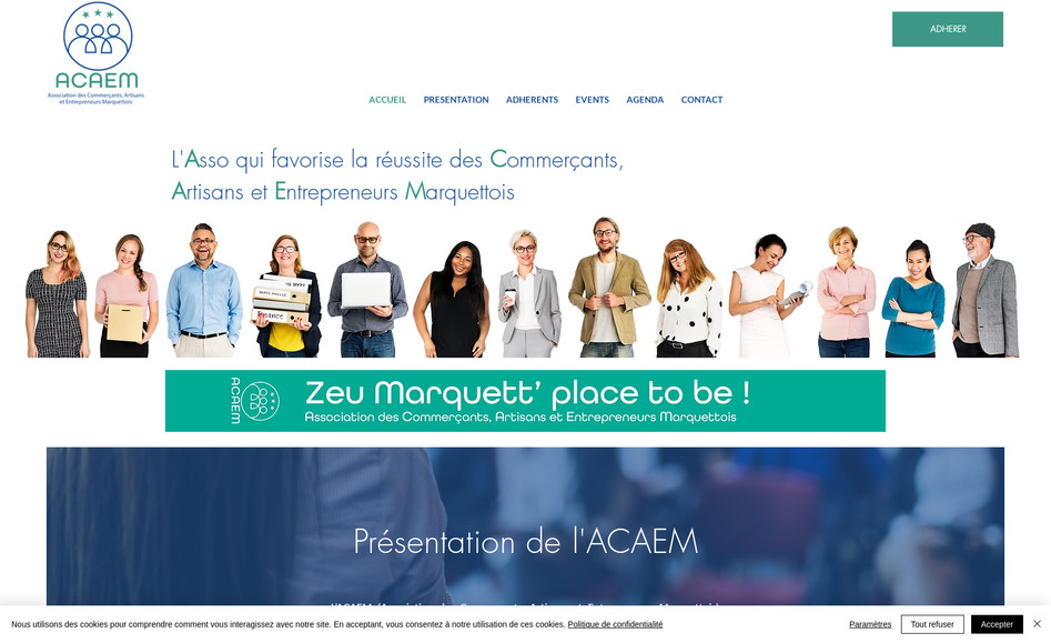ACAEM: Construction du site pour une association d'Entrepreneurs, Artisans, Commerçants de Marquette-Lez-Lille.
Création d'un formulaire de saisie des fiches adhérents, et génération dynamique des pages adhérents.