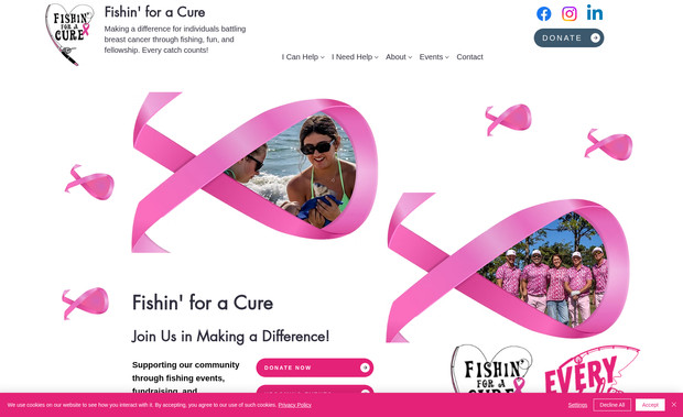 Fishin for a Cure: Designed, developed, edited graphics, added animation. Added content. Created databases for events and sponsors.