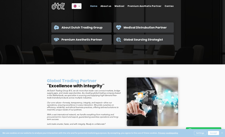 Dutch Trading Group: We zijn trots op het resultaat van onze samenwerking met Dutch Trading Group: een internationale website die hun rol als wereldwijde handelspartner krachtig en professioneel uitdraagt. Met een strak, modern en gebruiksvriendelijk design hebben we een platform ontwikkeld dat perfect aansluit bij hun internationale ambities en brede netwerk. De website is vertaald in maar liefst 9 talen, zodat klanten over de hele wereld zich direct aangesproken voelen en eenvoudig toegang hebben tot de juiste informatie. Van import tot export – elk onderdeel van de site is zorgvuldig ingericht om overzicht, vertrouwen en expertise uit te stralen. Het doel was helder: een meertalige website die niet alleen informeert, maar ook wereldwijd verbindt. Ontdek hoe Dutch Trading Group grenzen verlegt in internationale handel.