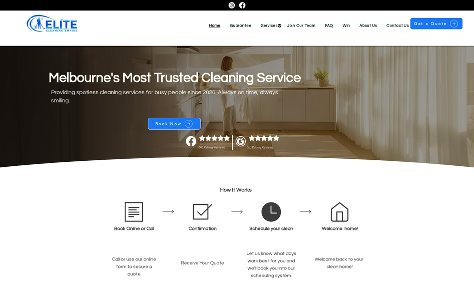 Elitecleaningempire: I was contacted by fady (owner of Elite Cleaning Empire) to update his website. He built his previous website by himself and he just couldn't get his ideas on the website. 

We got on a zoom meeting and he explained his vision and goals for the business and the website. I then got to work and built him this amazing website, which is was over the moon with.