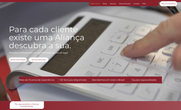 Aliança Contabilidad: A Aliança Contabilidade, uma empresa tradicional e respeitada em Guarulhos, ganhou um novo site para fortalecer a comunicação com seus clientes.

Antes sem presença digital, a empresa agora conta com uma plataforma moderna e funcional, pensada para transmitir sua credibilidade construída ao longo dos anos e facilitar o contato com o público.

O projeto trouxe mais visibilidade, profissionalismo e proximidade, conectando a tradição da Aliança com as necessidades do mercado atual.