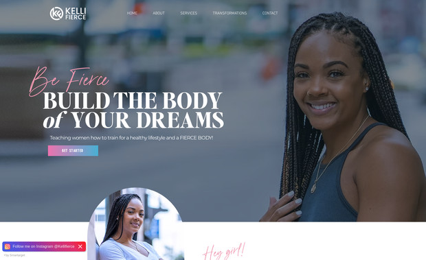 Kellie Fierce : Ashley Smith, owner of Kelli Fierce Fitness Inc, is a NASM Certified Personal Trainer and Precision Nutrition Coach, with an extensive background as an all-around sports athlete. She holds a Master of Science in Pharmaceutics from Long Island University in Brooklyn, New York and a Bachelor of Science in Biochemistry from Tennessee State University. She specializes in weight & fat loss,  strength training, and nutrition coaching.

Ashley wanted to move her website to Wix.com and give her online presence a brand refresh. We used the Pineapple wix template.