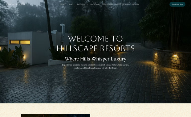 Hillscape Resorts: Hillscape Resorts is a luxury hillside retreat designed to offer a serene escape surrounded by nature. The objective of the website project was to create a visually immersive digital experience that captures the tranquility, exclusivity, and natural beauty of the resort while making it easy for visitors to explore the property and plan their stay.

The website was designed and developed on Wix Studio, focusing on elegant layouts, high-quality visual storytelling, and a fully responsive experience across desktop, tablet, and mobile devices. The design approach emphasizes scenic imagery, refined typography, and intuitive navigation to reflect the premium hospitality experience offered by the resort.

Key sections of the website highlight the resort’s accommodations, amenities, and the surrounding landscape, while strategically placed call-to-actions encourage visitors to make enquiries and bookings. The platform’s flexible design capabilities allowed the creation of a modern, visually rich interface that enhances the overall brand perception.

The final result is a sophisticated digital presence that effectively communicates the essence of Hillscape Resorts while supporting marketing and guest acquisition efforts.

Platform: Wix Studio
Industry: Hospitality / Resort
Key Focus: Visual storytelling, responsive design, premium brand experience, and booking enquiries.