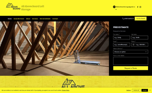 All Above Board Loft: Board storage repair and design services website. The color combination of the website matches the uniform or the workers which makes it unique and reconizable.