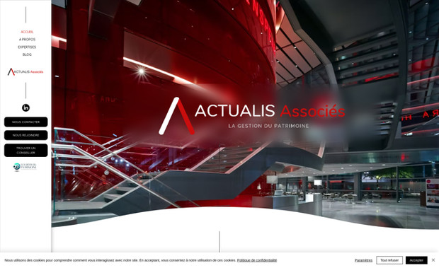 ACTUALIS: Projet intégral, site clés en main : design, contenu, UX design (parcours utilisateur), référencement naturel, pages légales, articles du blog, pages dynamiques, filtres de recherche, CMS (base de données dynamique) formation au SEO