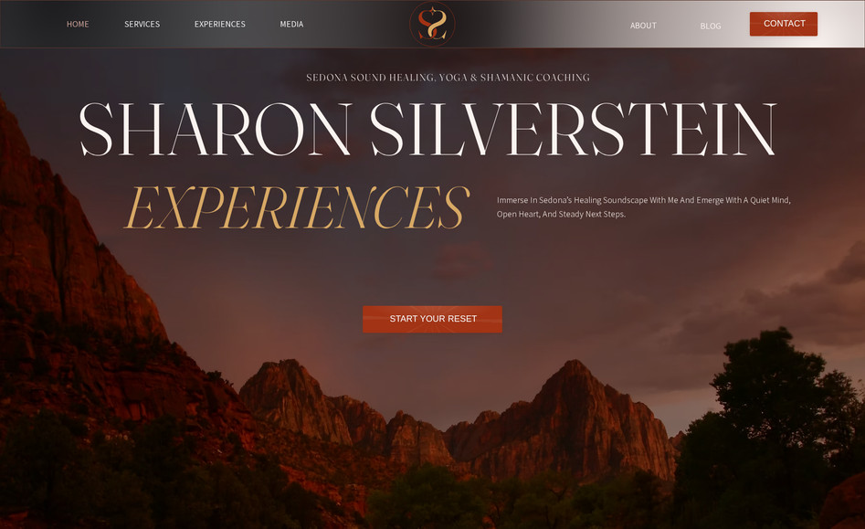 Sharon Silverstein: We partnered with Sharon Silverstein to craft a website that feels like her work sounds—calm, grounded, and deeply inviting. We rebuilt the voice in first person so visitors meet Sharon the artist and guide, not just a brand. Across the site, we wrote clear, heartfelt copy that helps people imagine the experience: Sedona’s red rocks, Native flute and crystal bowls, gentle yoga, breath that finally slows. Every page leads with plain language, then opens into transformation: arrive tense → leave clear.

We redesigned the services to read like journeys. Each offering (Floating Sound Baths, Sound Healing with Native American Flute & Crystal Bowls, Guided Yoga & Coaching, Empowering Breath Work Journeys, Shamanic Life Coaching & Inner Alignment, and Luxurious Wellness Experiences) now has: a warm H1/H2, “Who it’s for” that speaks to real life, and “How a Session Works” in four simple steps. We also created special-event pages—Bachelorette Wellness Retreat, Pre-Wedding Bliss Session, and Couples Connection—with unique subheads, longer step descriptions, and couple-focused benefits (no fluff, just what changes).

For the experience pages (Music, Sound Healing videos, and EPX), we kept it personal and easy to skim: simple H1s, evocative H2s, and contact-driven CTAs (“Contact Sharon,” “Ask About Sessions”). We refined the navigation, tucking media into a clean dropdown so the site feels lighter. We named the color palette in human terms, aligned microcopy and “text on path” badges for SEO (e.g., “Sedona Sound Healing,” “Private Wellness Retreats”), and added concise image search prompts to keep visuals on-brand. Finally, we wrote a clear, modern Privacy Policy, Terms & Conditions, and a 10-question FAQ—grounded, readable, and trustworthy.

Highlights we delivered

First-person brand voice and story that sounds like Sharon

H1/H2 systems for every page + strong, natural CTAs

Journey-based service pages with 4-step flows and “Who it’s for”

Event-ready pages (Bachelorette, Pre-Wedding, Couples) with unique copy

EPX/Music pages focused on live originals, covers, and quick contact

SEO-smart microcopy: text-on-path labels, concise keywords, Sedona anchors

Cleaner IA: simplified menus and a Media dropdown

Helpful image search cues and color naming for design consistency

Trust pages: Privacy, Terms, and a site-wide FAQ

The result is a site that welcomes people in, shows them the path, and makes the next step effortless—just like one of Sharon’s sessions.