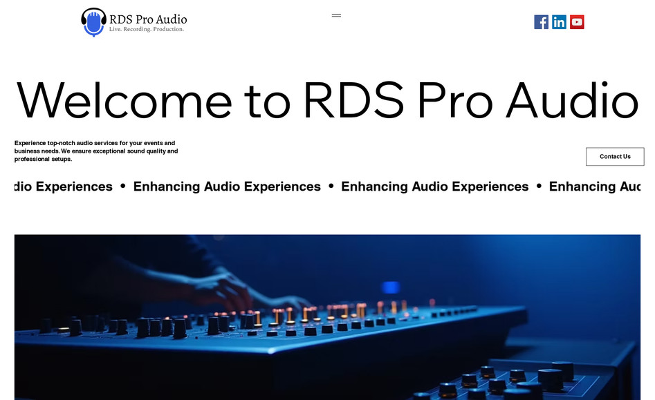 RDS Pro Audio: RDS Pro Audio is a new business offering live sound mixing and equipment, audio recording and mixing (live and studio), studio post-production and mastering, and expert audio consulting. Our marketing strategy, powered by Wix's AI marketing tools, includes website design, online marketing, brand identity development, SEO, social media posting, blogging, email marketing, Google Ads, and reporting.
