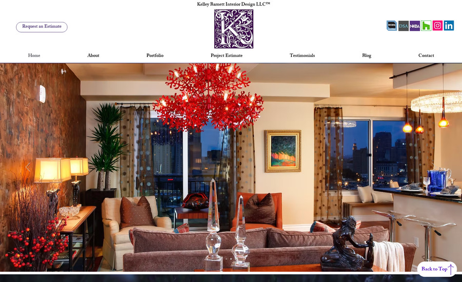 Kelley Barnett: Web Design for a very prominent interior designer in Austin, Texas. This site is based on the viewer's visual enticement--with dozens of photos in every category of her services.