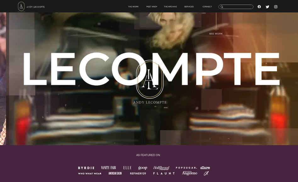 Andy Lecompte: Branded website for celebrity hairstylist, Andy Lecompte - best known for his work with Madonna, Gigi Hadid, Lindsay Lohan, Fergie,  and beyond.