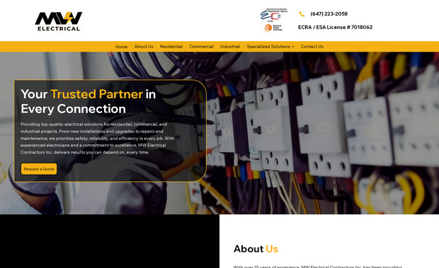 MW Electrical: For MW Electric, a new business client, I designed and developed a clean, professional, and user-friendly website from the ground up. The goal was to provide a comprehensive overview of services while making it easy for visitors to find information and get in touch.

The site features a fully responsive layout that works seamlessly across all devices, clear service pages outlining offerings, and strategic content placement to support engagement and conversions. Advanced SEO foundations were implemented to help the business build visibility as it grows.

The result is a modern, easy-to-navigate website that effectively represents MW Electric’s capabilities and supports their online presence from day one.