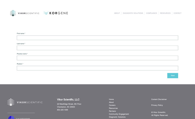 Vikor Scientific: Custom landing page creation under sub-domain, utilized for lead capturing from email marketing strategies.