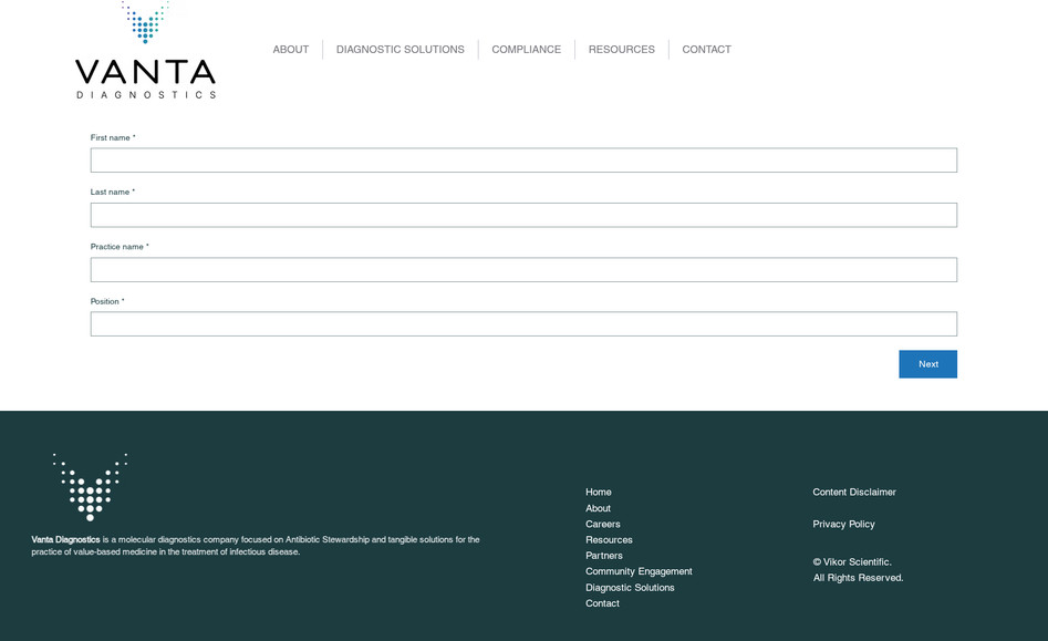 Vikor Scientific: Custom landing page creation under sub-domain, utilized for lead capturing from email marketing strategies.