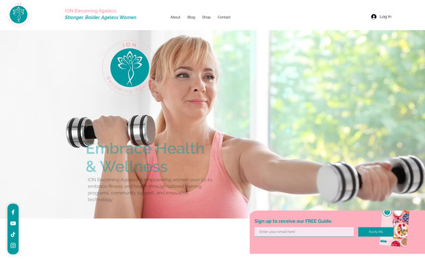 Ionbecomingageless: New website for new brand. Launch site included brand and business overview, blog, ebook download wirth automations. Built in backend included shop and programs capability.