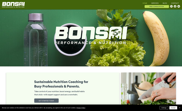 Bonsai: Built from scratch this site for Bonsai Performance and Butrition incudes and embedded booking system and blog