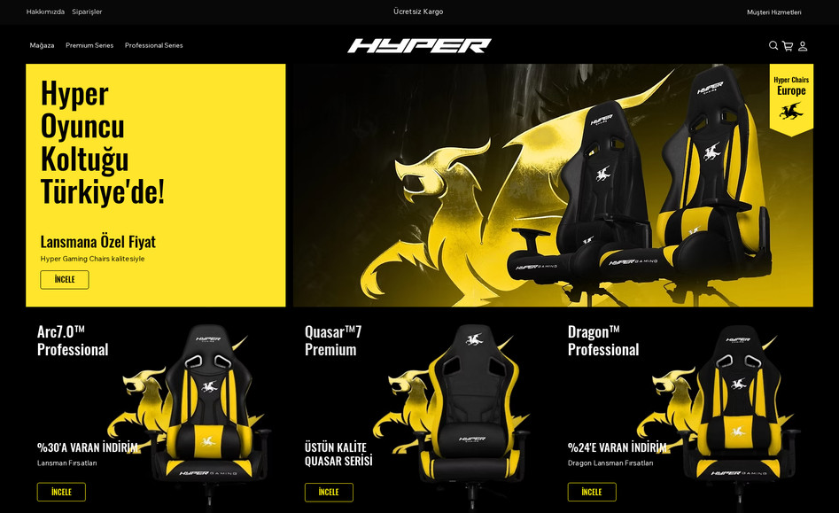 Hyper Gaming Chairs: Tamamen Hyper Gaming Chairs için hazırlanmış üstün tasarım ve performanslı e-Ticaret sitesi. Tasarım, performans ve SEO bakımından en üst düzeyde hazırlandı