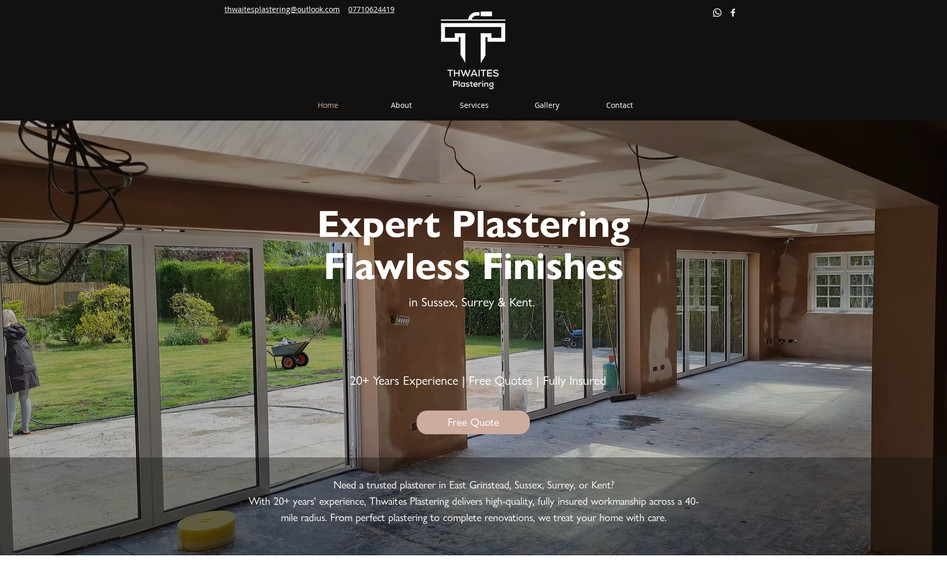 Thwaites Plastering: A local plastering business who wanted to reach new clients in our local area. This websites main focus was SEO and to highlight his extensive experience in the plastering field. 
This site has already helped this client reach new customers and contacts that have helped grow his business locally. Utilising a easy navigation that ensures customers can quickly get in touch and not get distracted fidning their way around the website. 
This was a rebuild project taken from what my client had tried to do themselves. This had worked for them initially but now the business needed to grow quicker I stepped in to make that happen. 