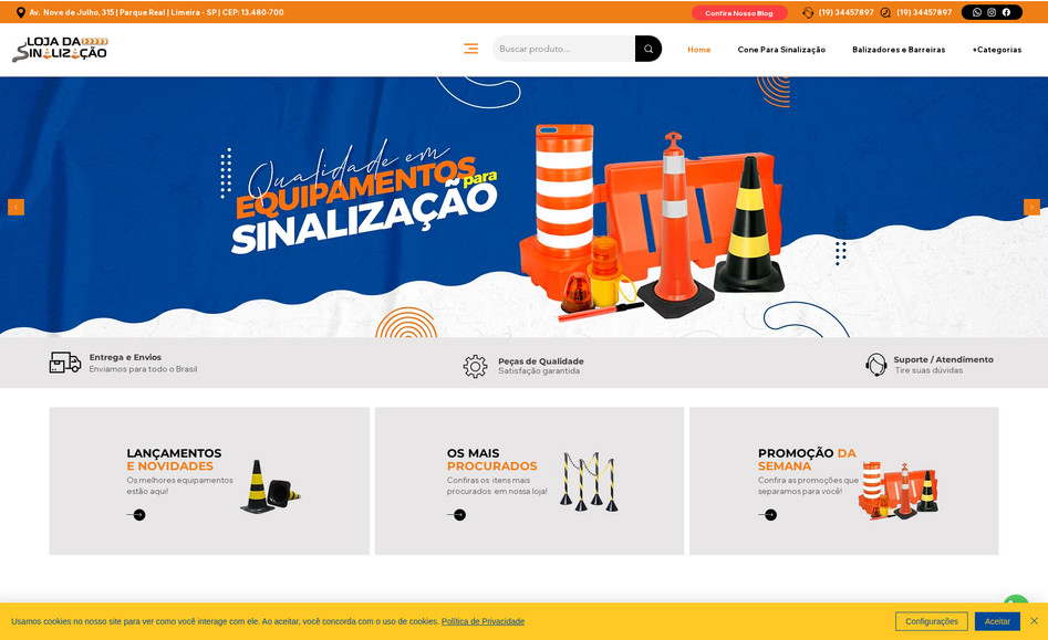 Loja da Sinalização: O novo site da Loja da Sinalização foi desenvolvido com o objetivo de proporcionar uma experiência moderna, prática e intuitiva para os clientes. O catálogo digital apresenta todo o portfólio de produtos de forma organizada e visualmente atrativa, permitindo uma navegação simples e eficiente.