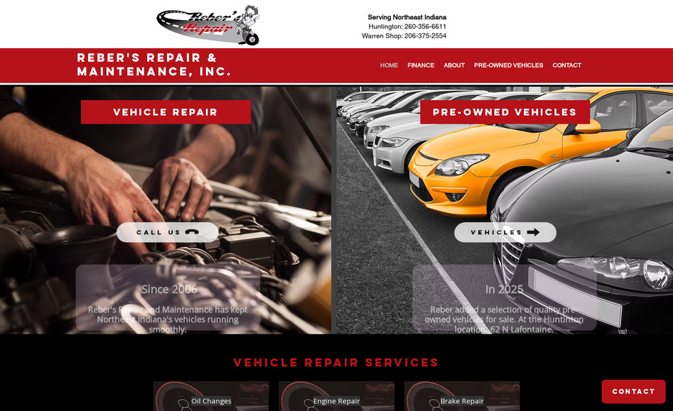 Reber's Repair: Created a basic CMS database for their small inventory of used cars. Developed the website.